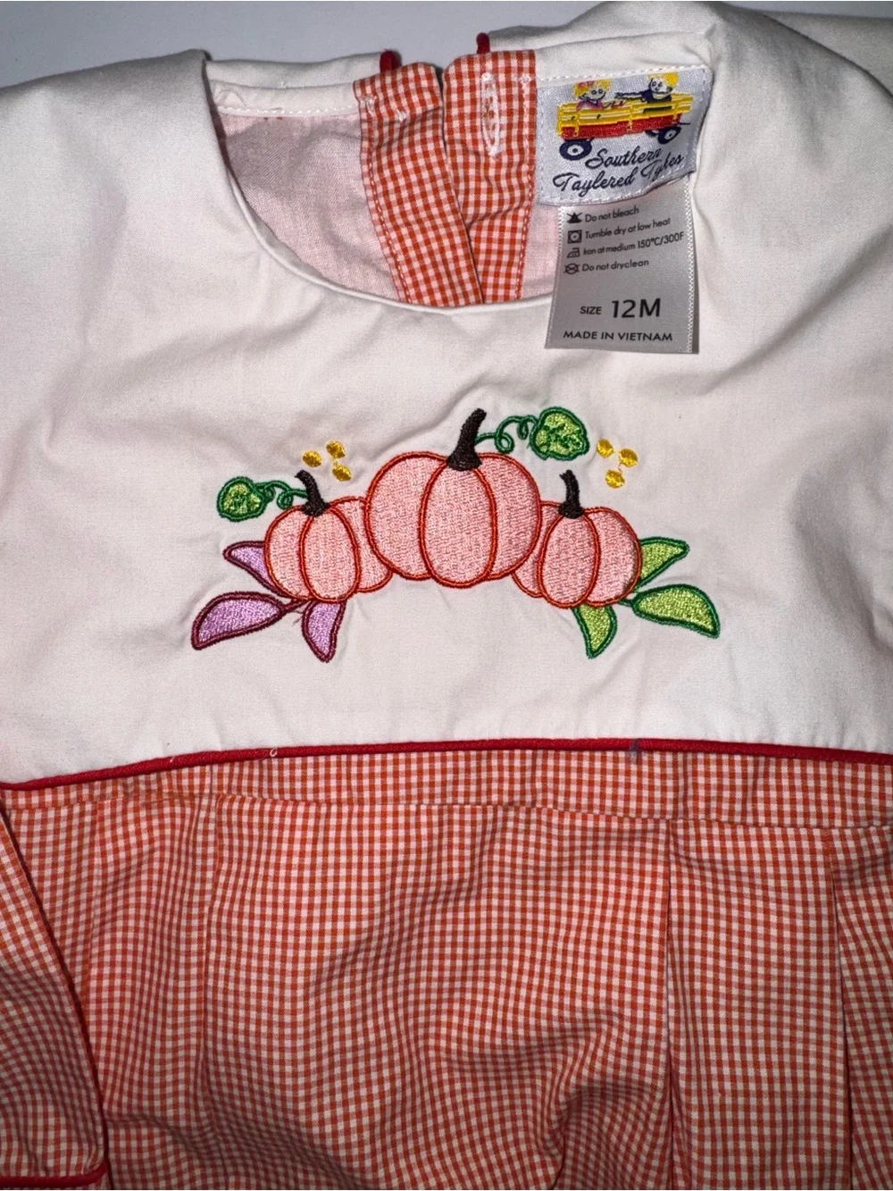 Orange Gingham Pumpkin Appliqué One-Piece Bodysuit